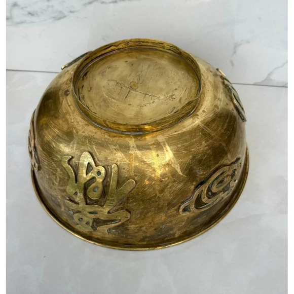 Vintage Mid Century Asian Ethnic Chinese Solid Brass Bowl 12x6x5 - Picture 7 of 12